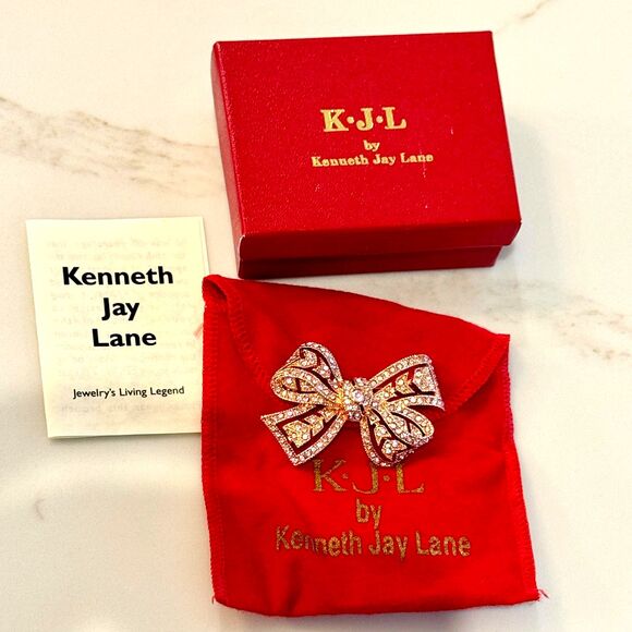 Vintage Kenneth Jay Lane Rose Gold Pink Rhinestone Brooch Pin - Picture 2 of 7